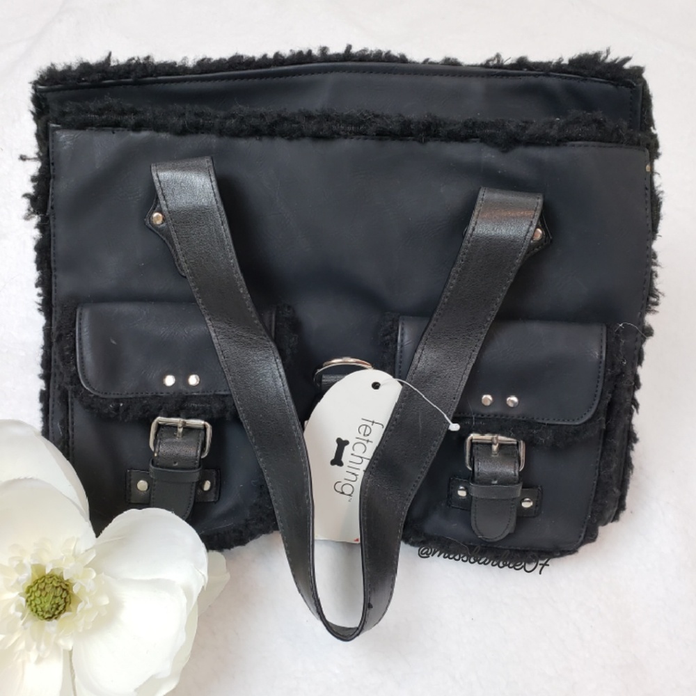 COPY - Fetching Black Wool Seam Bone Print Dog Purse/Bag